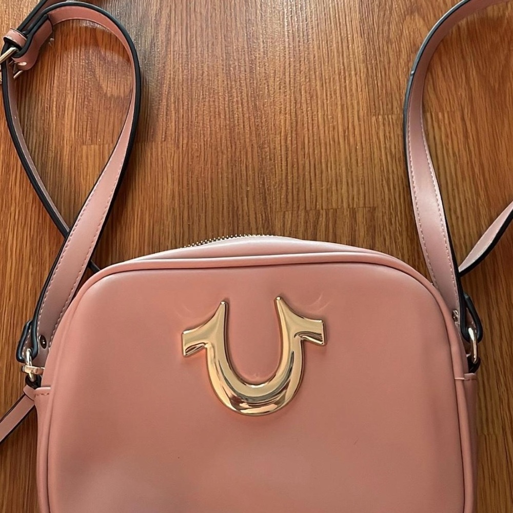 True Religion Rose Pink Crossbody Bag with Gold Logo